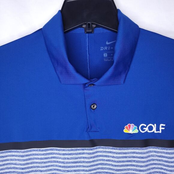 Nike Other - Nike Polo Shirt Mens Medium Striped Blue, White Dri Fit NBC Golf Tiger Woods